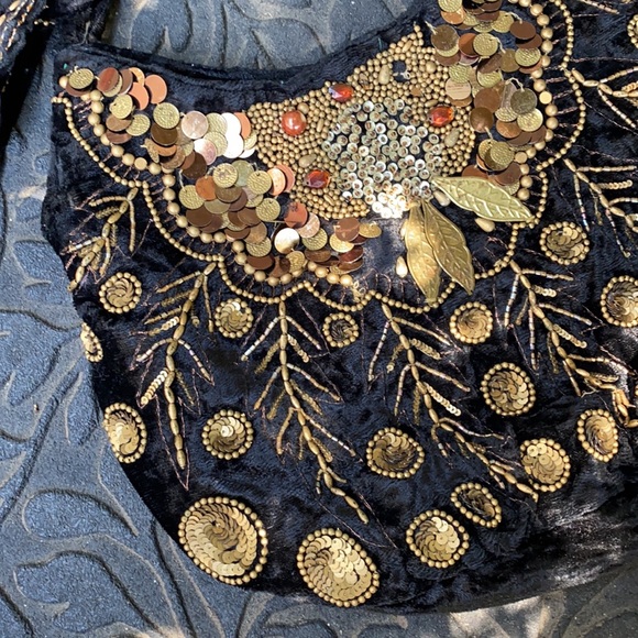 Vintage Crushed Velvet Embellished Bead Sequin Handbag Shoulder Purse Pocketbook - Picture 2 of 7